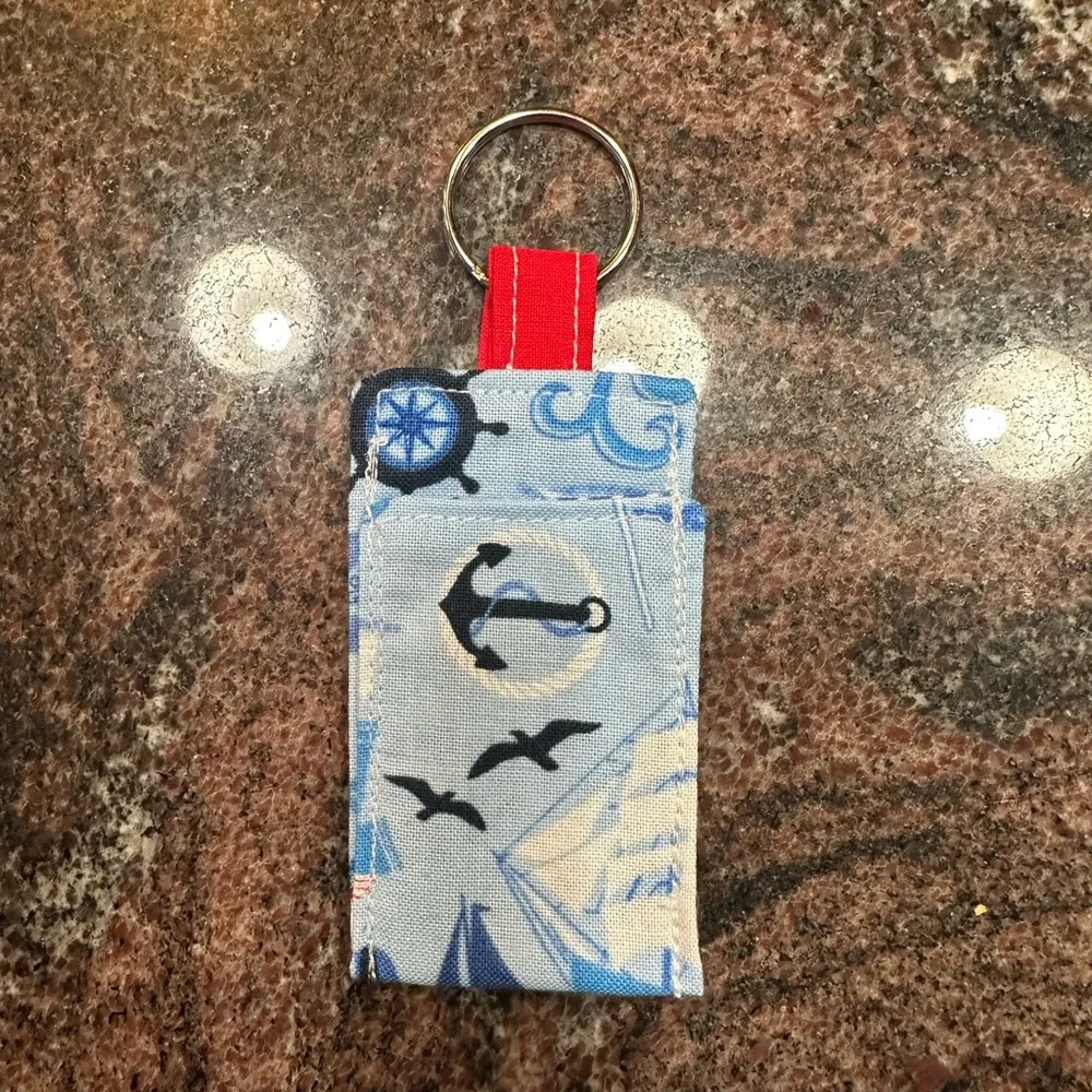 Handmade lip balm holder keychain- nautical print